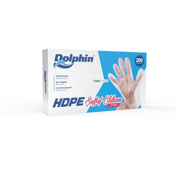 Dolphin HDPE Tek Kullanımlık Şeffaf Eldiven 200 Adet - 1