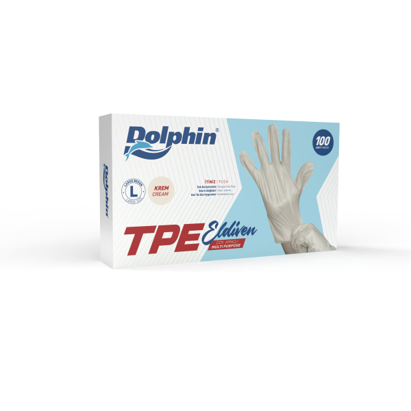 Dolphin Krem TPE Eldiven L Beden 100 Adet x 20 Paket - Koli - 1