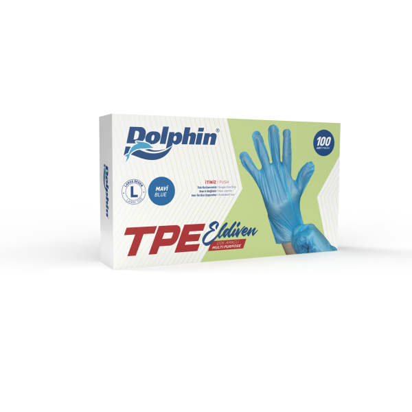 Dolphin Mavi TPE Eldiven L Beden 100 Adet x 20 Paket - Koli - 1