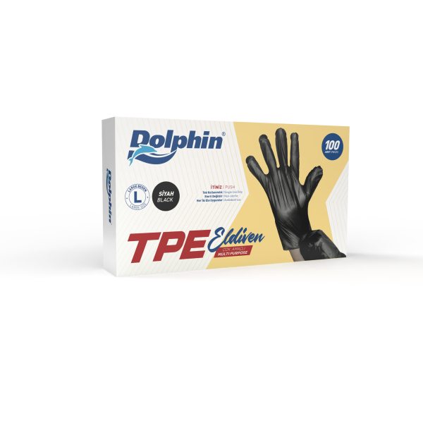 Dolphin Siyah TPE Eldiven L Beden 100 Adet x 20 Paket - Koli - 1