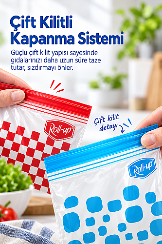 Roll-Up Çift Kilitli Buzdolabı Poşeti 0,4 L + 1 L 30 Adet - 4