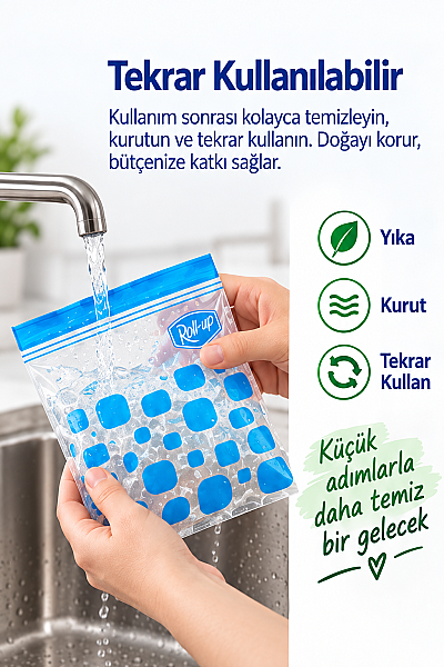 Roll-Up Çift Kilitli Buzdolabı Poşeti 0,4 L + 1 L 30 Adet - 5