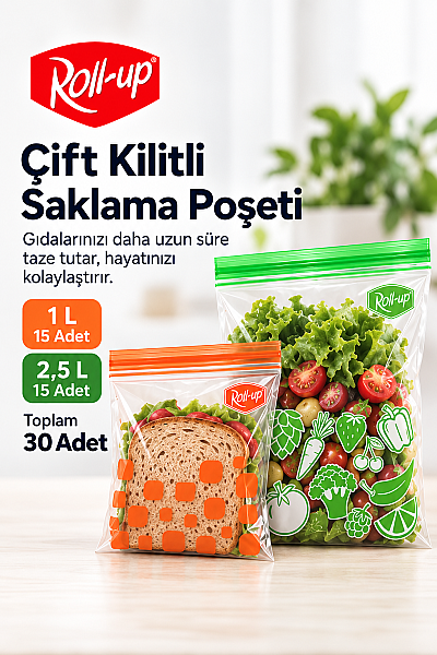 Roll-Up Çift Kilitli Buzdolabı Poşeti 1 L + 2,5 L 30 Adet - 2