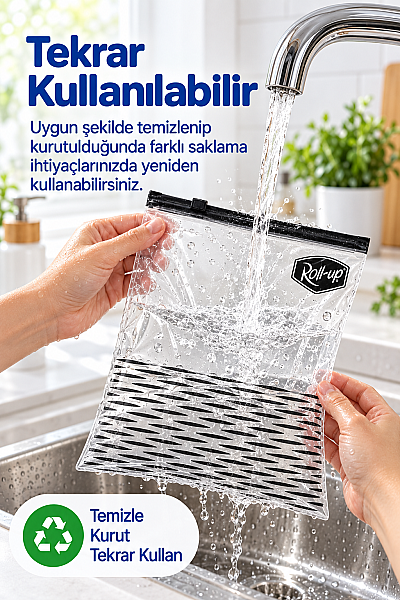 Roll-Up Fermuarlı Buzdolabı Poşeti 3 Litre 8 Adet - 2