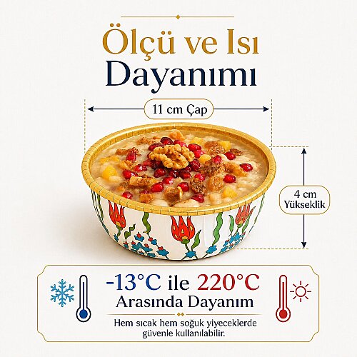 Roll-Up Premium Lale Desenli Beyaz Yuvarlak Tatlı-Aşure Kase 6 Adet - 4